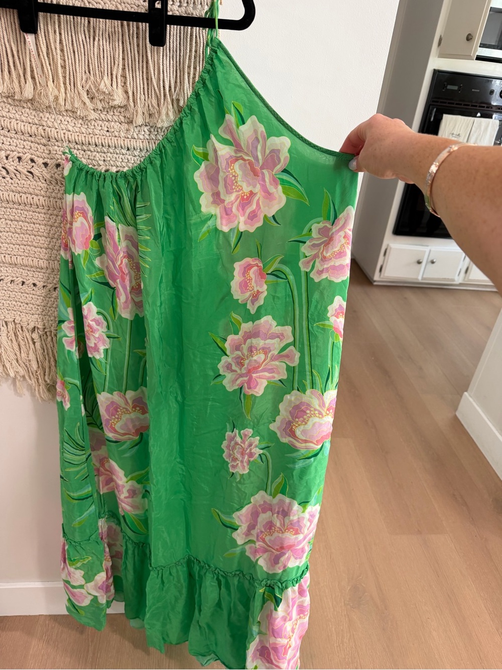 FARM Rio Bright Green One-Shoulder Floral Maxi Dress with Pink Blooms - Picture 3 of 6